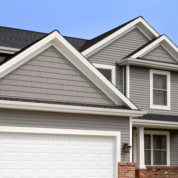 exterior of home with textured gray siding